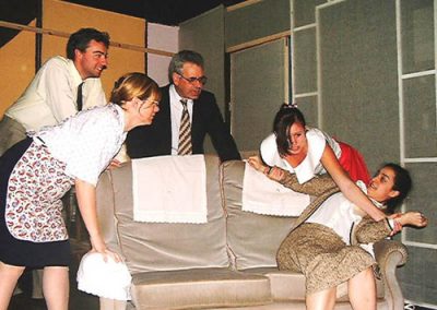 Billy (Jason Hippisley), Alice (Vicky Ashberry), Geoffrey (Maurice Raphael), Rita (Elly Tipping) and Barbara (Francesca Gugliotta) in the fight scene