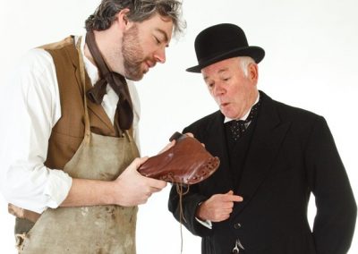 Will Mossop (Jason Hippisley) discusses bootmaking with Henry Hobson (John Leighton)